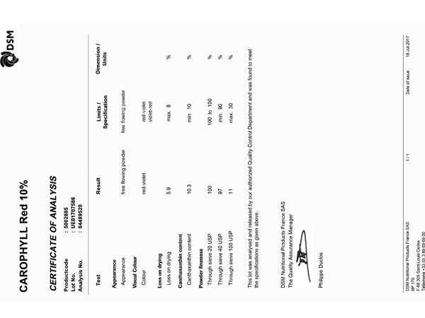 資質(zhì)證書：北京中農(nóng)牧揚(yáng)加麗素紅檢測證書